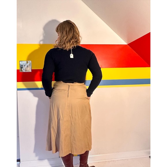 1970s vintage khaki midi skirt with pockets safari klute sz m - Picture 2 of 6